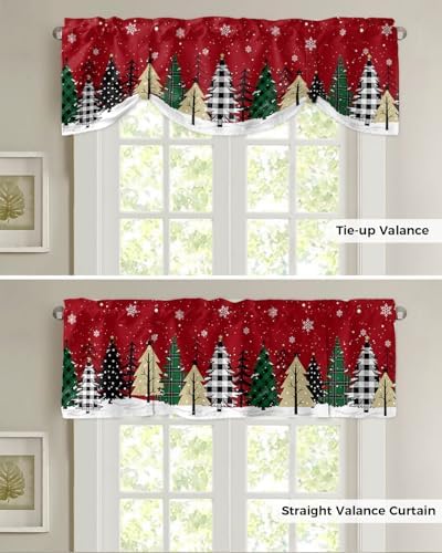 Red Merry Christmas Blackout Tie Up Valance Curtains - Image 5