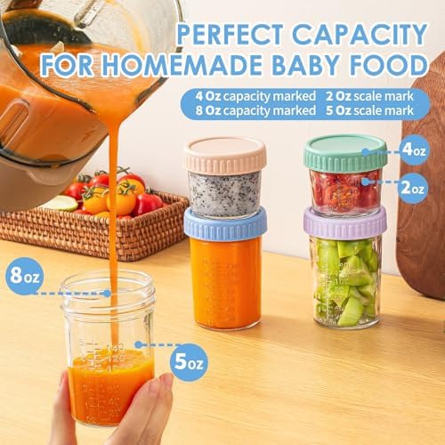 DRKIO 12 pcs Baby Food Storage Containers 4&8 Oz Small Glass Jars - Image 3