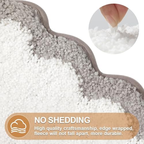 ORTIGIA Cute Scalloped Bath Mat Grey Bathroom Rugs Non Slip Washable, Quick Dry - Image 6