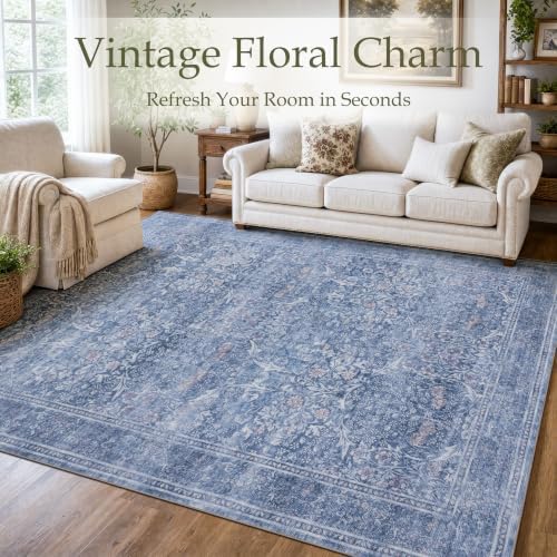 JOLLYVOGUE 5x7 Area Rugs for Living Room, Vintage Washable Rug, Dusk Blue - Image 2