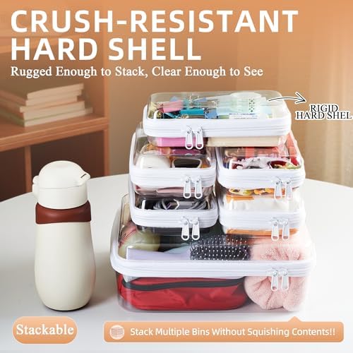 6 pcs Zipper Pouches, Hard Shell Toiletry Bag, Stackable Travel Organizer - Image 5