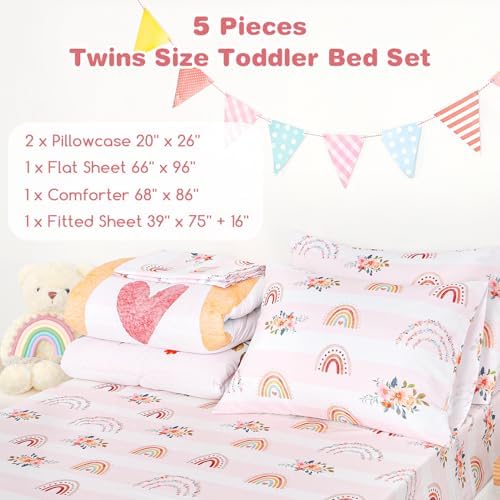 Toddler Bedding Sets Twin Size for Girls, Rainbow Toddler Crib Bedding Set 5 - Image 4