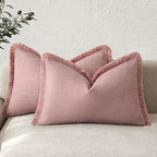Foindtower Boho Linen Fringe Lumbar Throw Pillow Covers 12×20 Rose Pink by Foindtower