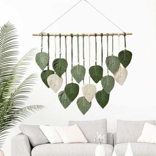 MSFENG Wall Hanging Decor Leaves Tapestry Boho Wall Decor Woven Feather - Image 6