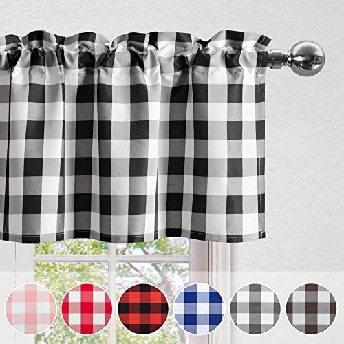 Hiasan Black and White Buffalo Plaid Curtains Valances, 52W x 18L, 1 Panel - Image 3