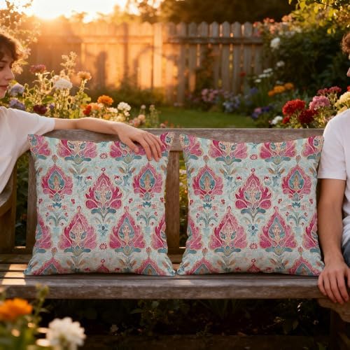 Vintage Boho Pink Teal and Gold Damask Floral Pillow Covers 18x18 Set of 2 - Image 5
