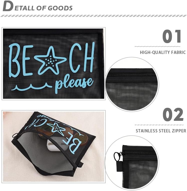 Beach Please Zipper Cosmetic Bags Mesh Travel Toiletry Bag - Image 5