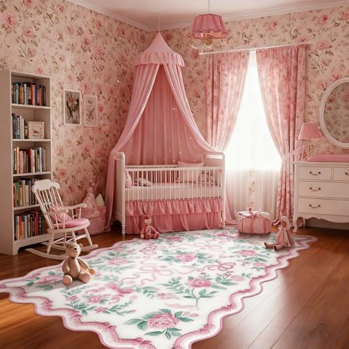 Drydiet Rug Boho Area Rugs 4'x6' Cute Sweet Scalloped Throw Rugs Aesthetic Soft - Image 3