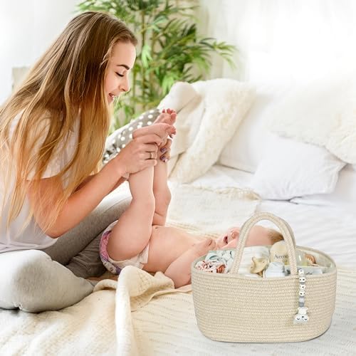 XUANGUO Large Cotton Rope Baby Diaper Caddy Organizer Basket Oatmeal - Image 4
