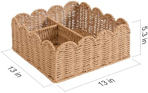 Rattan Divided Scalloped Basket, Wicker Diaper Caddy Scalloped Baske, Woven - Image 3