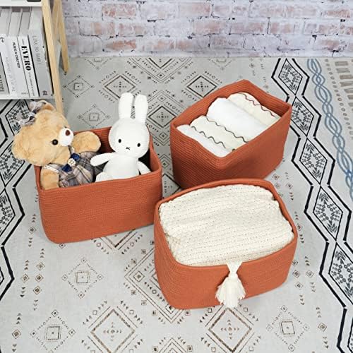 XUANGUO Woven Cotton Rope Storage Baskets 15x10x9.3" 3 Pack Rust - Image 4