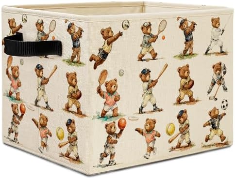 Sports Bear Nursery Storage Bins, Vintage Bears Playing Balls Collapsible by Unknown