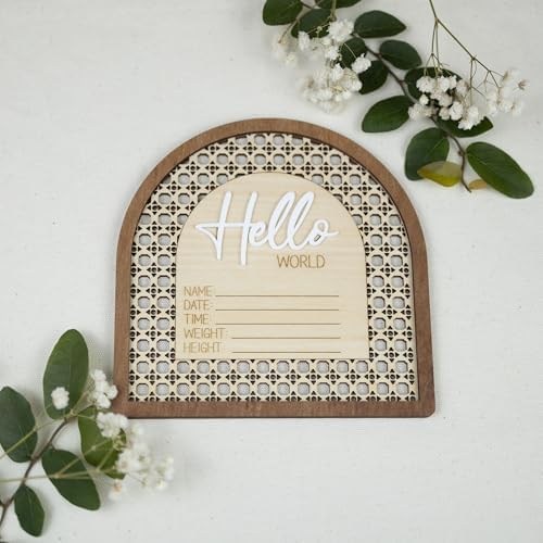 Baby Announcement Sign 6.5 Inch Wooden Hello World Newborn Welcome Sign Birth - Image 4