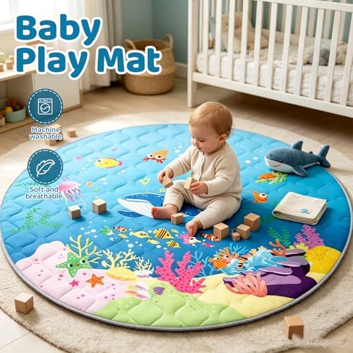 RONGFA Round Baby Play Mat for Floor, Round 48'' Thicken Foam Soft Padded Mat - Image 3