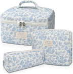 Gosect Makeup Bag, Large Quilted Cosmetic Bag, Big Floral Make Up Bag by Gosect