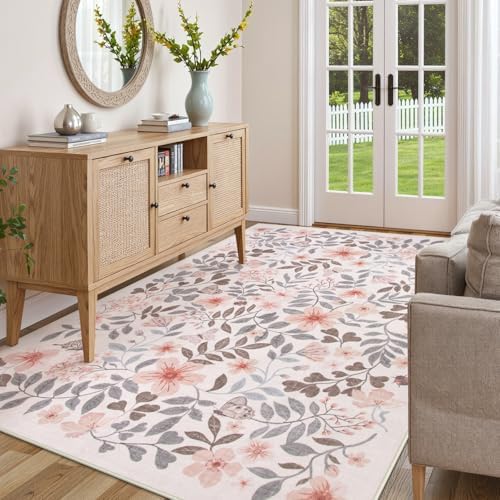 Lahome Apricot Girls Bedroom Nursery Rug, 5x7 Fall Floral Boho Area Rug - Image 5