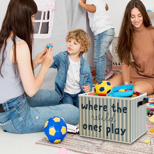 Blue Stripe Boho Classroom Storage Bins Box - Image 2