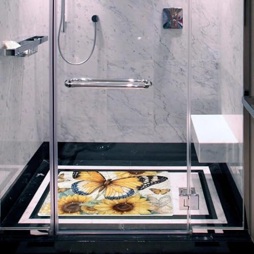 Shower Mat Non Slip 26.8 x 15.1 Inches, Butterfly Sunflowers Bathtub Mat Shower - Image 6