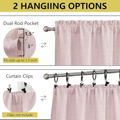Blush Pink Valances for Windows, Light Filtering Faux Linen Textured Small - Image 4