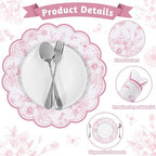 60 Pcs Pink Floral Paper Placemat, 13.5 Inch Disposable Scalloped Table Mat - Image 4