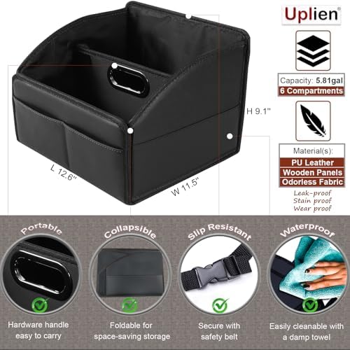 Car Storage Organizer, Leather Front & Back Seat Caddy Black - Image 4