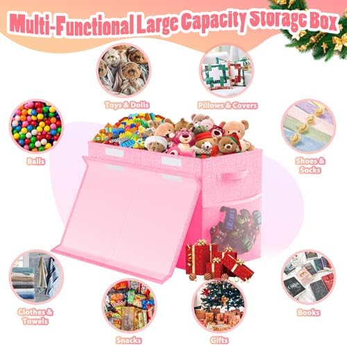 Large Toy Storage Box with Lid & Dividers, Collapsible Kids Toy Chest - Image 3