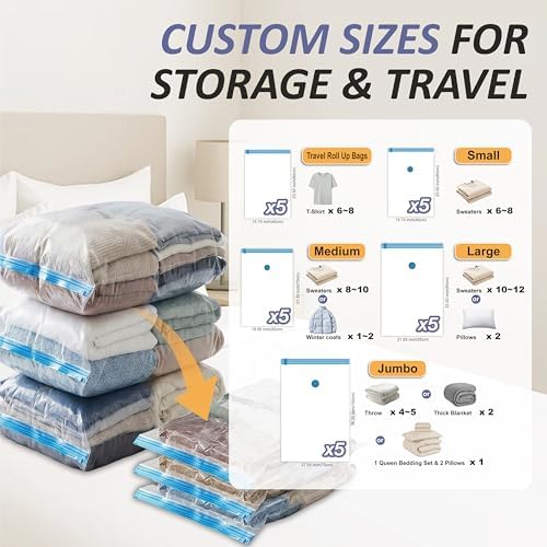 Vacuum Storage Bags with Hand Pump, Vacuum Seal Space Saver Bags, 25 Combo - Image 3