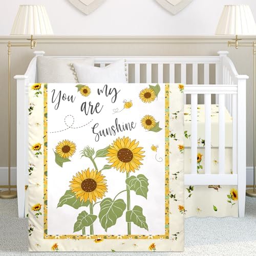 Mixweer 3 Pcs Sunflower Bee Baby Crib Bedding Set Baby Girl Yellow Crib Sheets by Mixweer