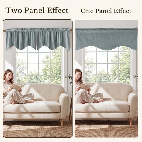 StangH Stone Blue Velvet Window Valance Scalloped 52x18 Inch, 1 Panel - Image 7