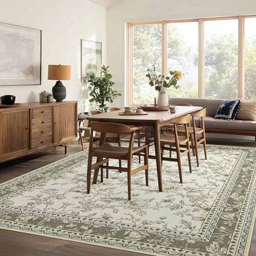 BILEEHOME Grey Beige Tan Rug for Bedroom Flower Sketch Low Pile Rugs 5x8 - Image 2