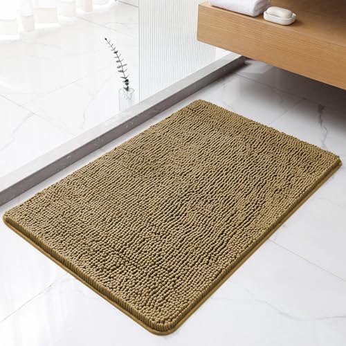 Chenille Bathroom Rug 24"x36" Tan, Non-Slip Plush Bath Mat by Kildoss