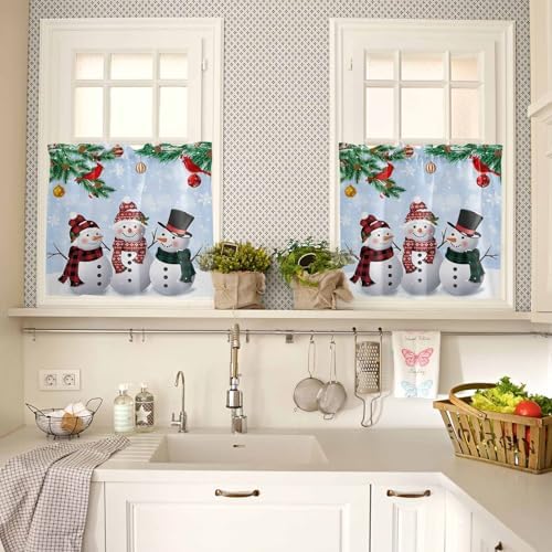 Christmas Kitchen Curtains and Valances Set, Snowman Cardinal Window Treatments - Image 4