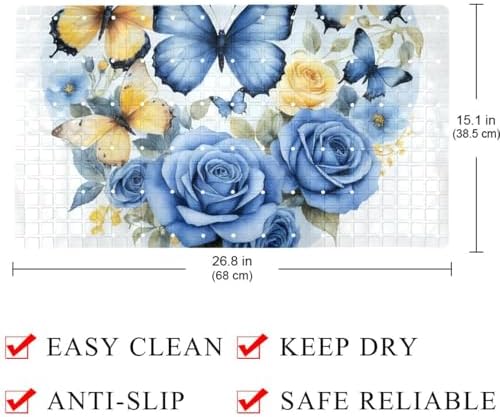 Shower Mat Non Slip 26.8 x 15.1 Inches, Butterflies Rose Bathtub Mat Shower - Image 4