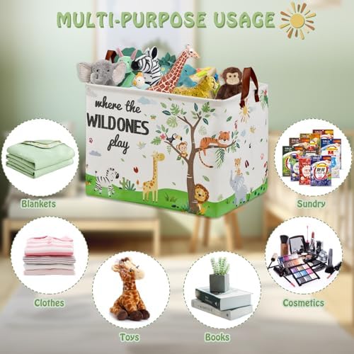 Jungle Safari Nursery Decor Basket -Elephant Giraffe Baby Boy Laundry Basket - Image 5