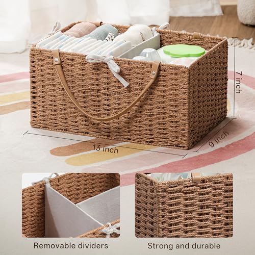 Angelhood Baby Diaper Caddy Organizer, Paper Rope Storage Baskets - Image 2