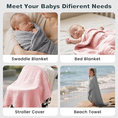 Muslin Hooded Baby Towels 2 Pack, 100% Cotton Baby Bath Towels - Image 6