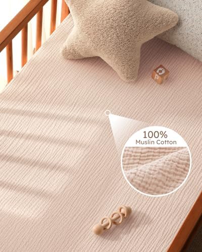 Unnivoll Muslin Crib Sheets for Boys Girls, 100% Cotton Fitted Crib Sheet 2 - Image 5