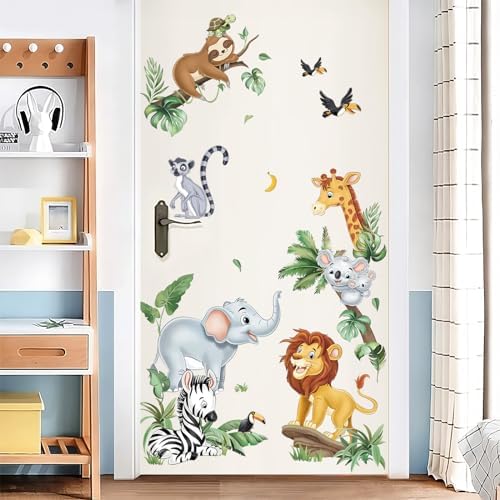decalmile Jungle Animals Safari Elephant Lion Giraffe Wall Decals Stickers - Image 2