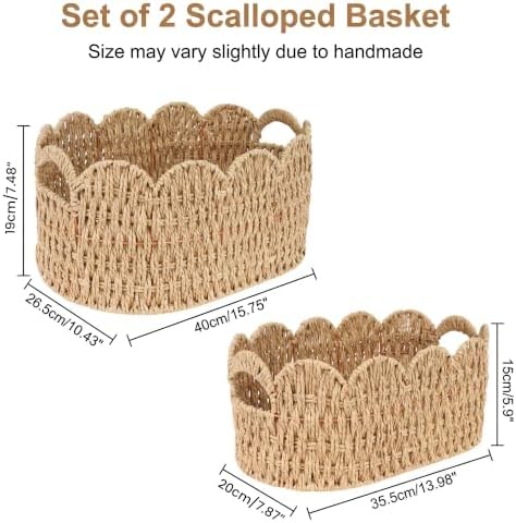 iEGrow Paper Rope Scalloped Basket, Cute Boho Oval Baby Baskets - Image 2