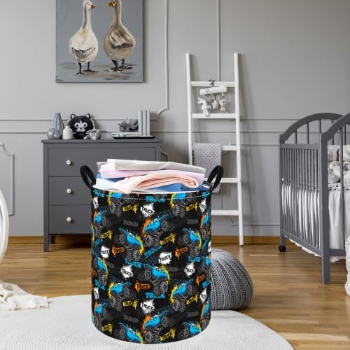 Boys Storage Basket Kids Hamper, 15.7"D x19.7"H, Monster Truck Print Waterproof - Image 4