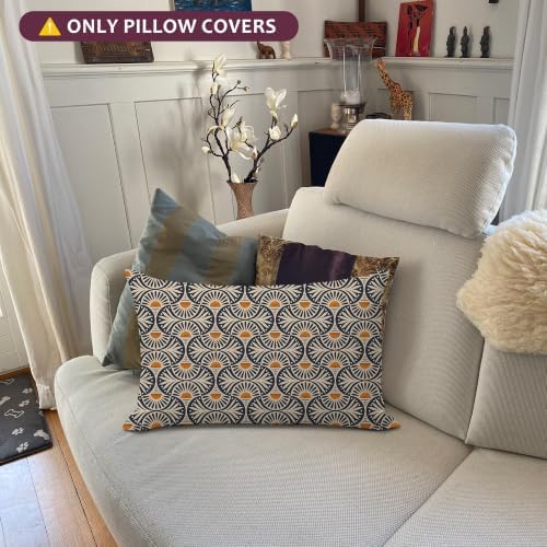 Boho Abstract Art Deco Navy Blue Orange Sunshine 12x20 Pillow Cover, Mid - Image 3