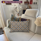 Boho Abstract Art Deco Navy Blue Orange Sunshine 12x20 Pillow Cover, Mid - Image 3