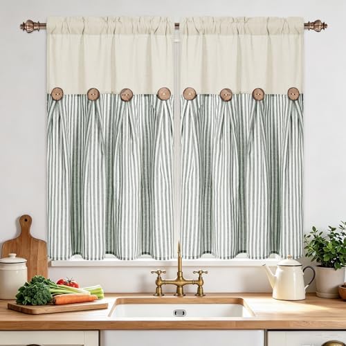 ASPMIZ Cotton Linen Kitchen Curtains 36 Inch Length, Farmhouse Rod Pocket Short - Image 2