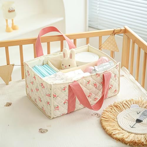 Floral Diaper Caddy Organizer, Cute Floral Nursery Storage Basket Gift - Image 2