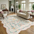 8x10 Scalloped Rug for Living Room, Washable Rugs Soft Low Pile Non Slip Rugs by Dadasgk