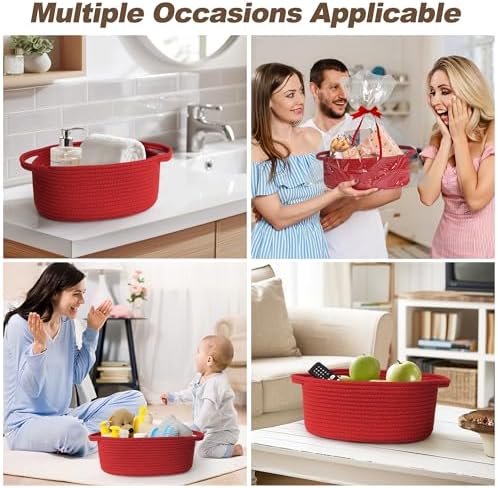 Small Red Woven Basket, Cotton Rope Kid Pet Toy Bin Box, Cute Baby Nursery - Image 4