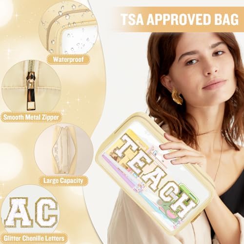 Teacher Appreciation Gifts Chenille Letter Clear Makeup Bag TEACH Pouch - Image 3