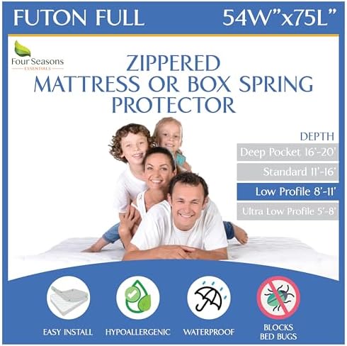 Futon Full Mattress Protector Waterproof Zippered Encasement Premium White Bed by FourSeasonsEssentials