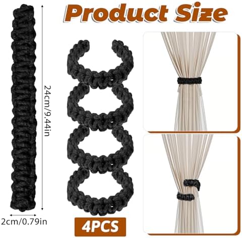 Ptwola 4 Pack Braided Curtain Tiebacks Boho Elegant Rustic Curtain Holdbacks - Image 2