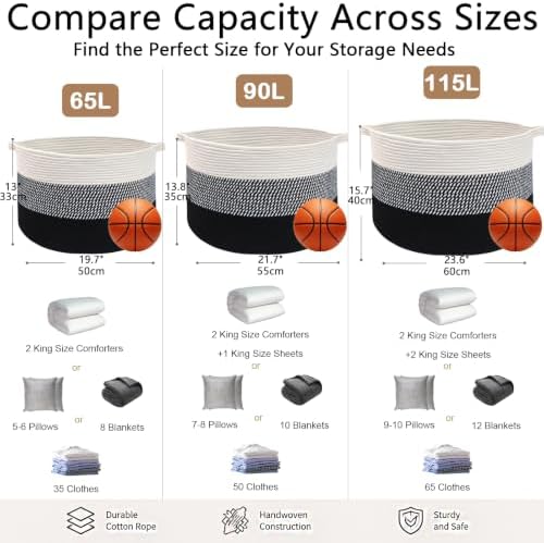 115L Extra Large Blanket Basket, Woven Laundry Basket-Mixed Black - Image 2